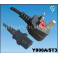 BS approved power cable Uk style plug fused 3pin